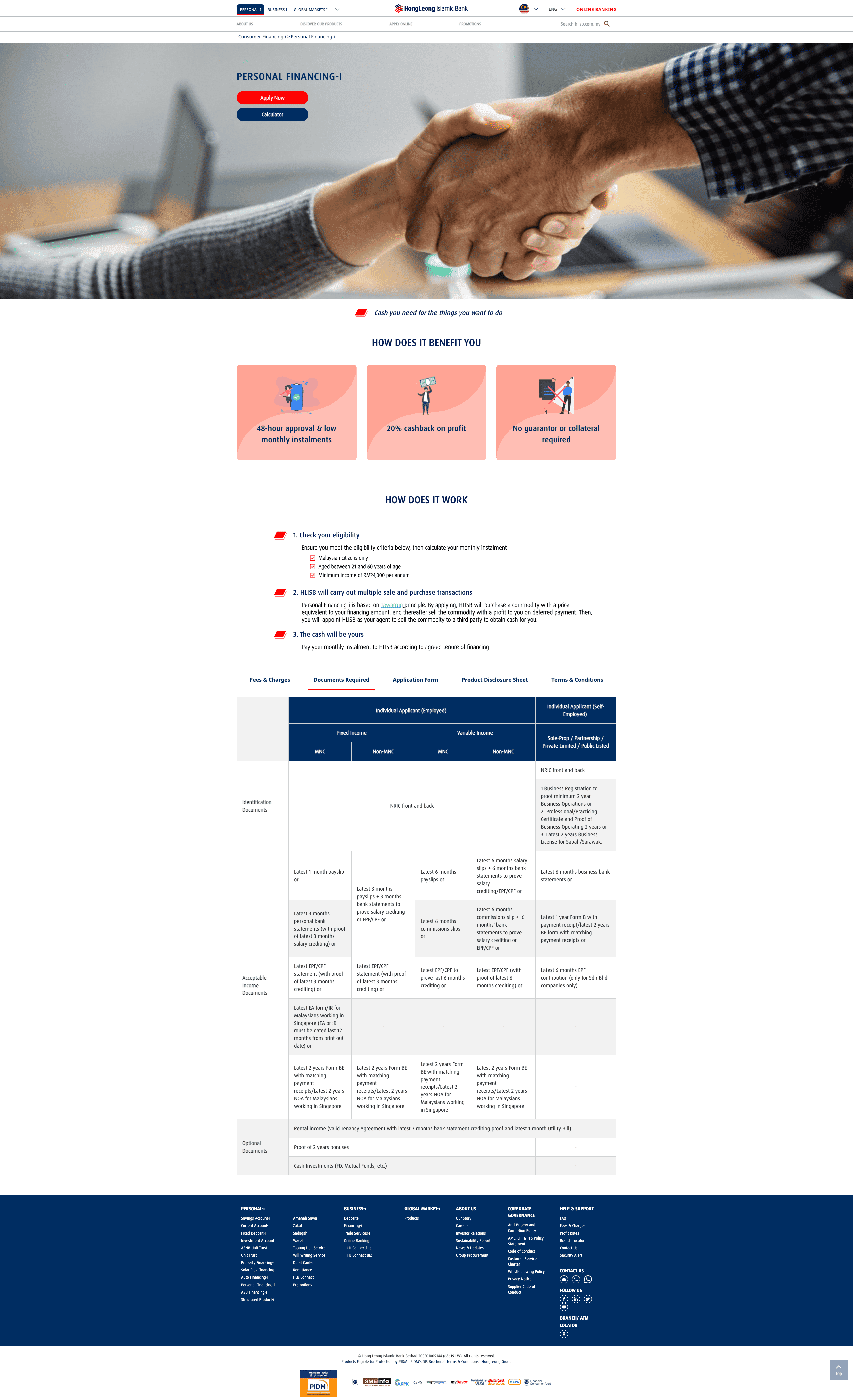 Jadual Pinjaman Peribadi Hong Leong Bank (Islamik)