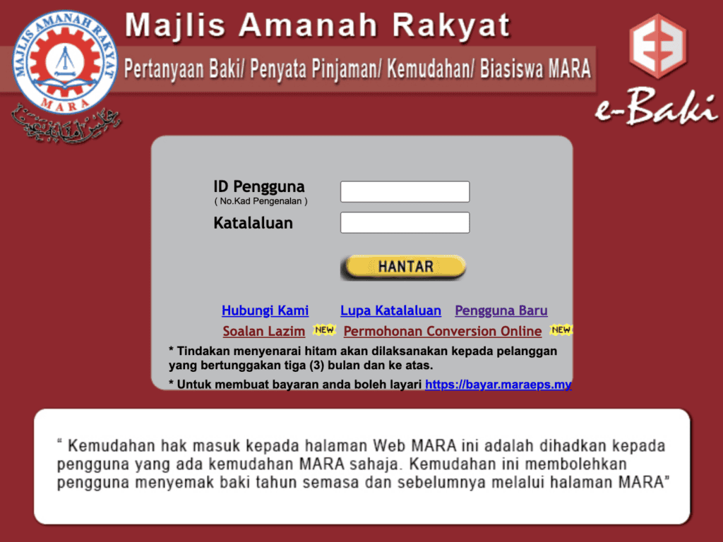 eBaki MARA Login