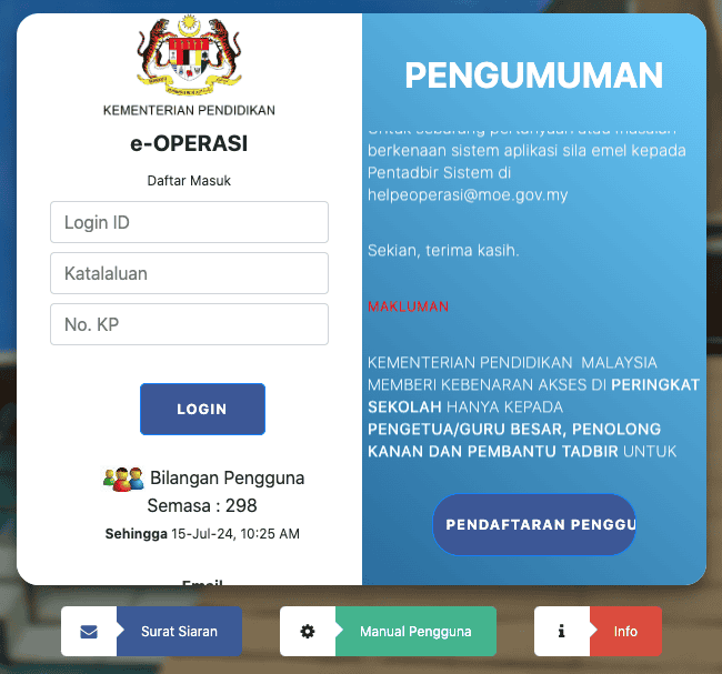 eOperasi Login Untuk Semak Dan Kemaskini Data Guru/Staf