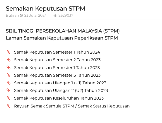 Semakan Keputusan STPM Online (stpm.mpm.edu.my)