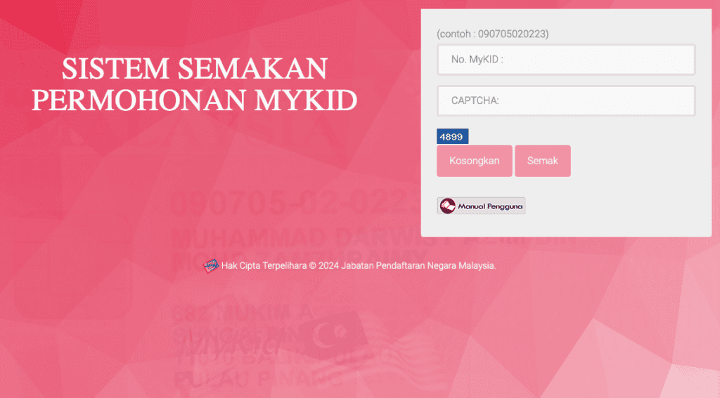 Semakan Pengambilan dan Permohonan MyKid JPN