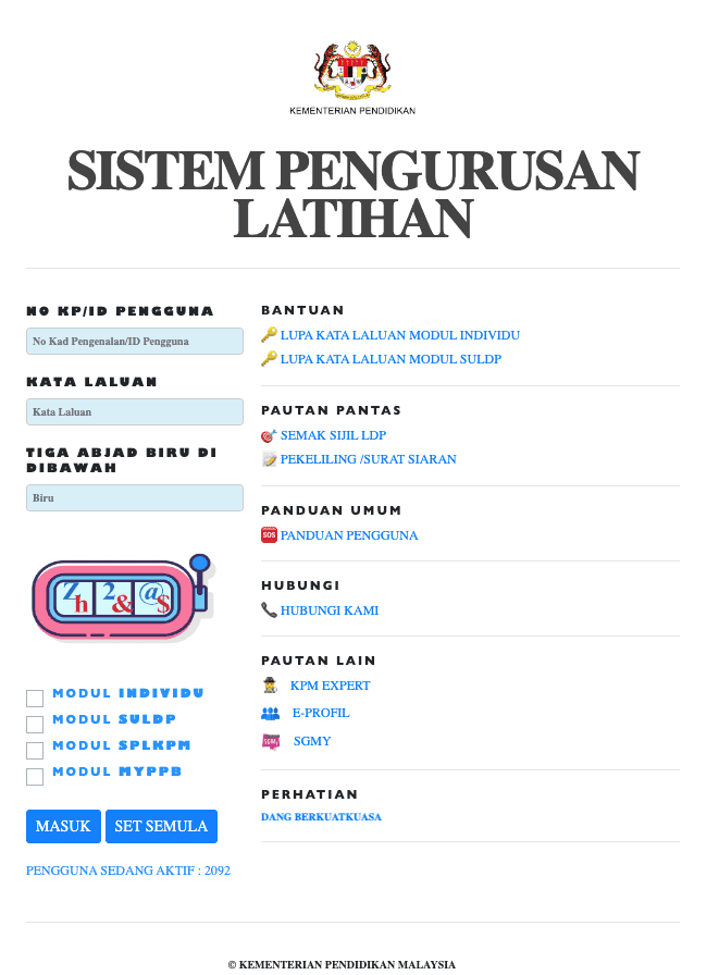 SPLKPM Login Untuk Guru (Modul Individu) Dan Penyelaras (Modul SULDP)