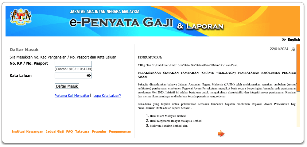 Download Slip Gaji Penjawat Awam Melalui e-Penyata Gaji JANM