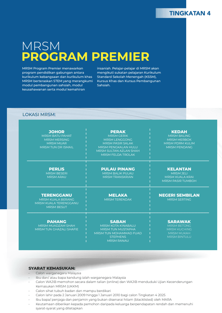 Permohonan MRSM dan Semakan Tawaran Kemasukan Tingkatan 1 dan 4 2024