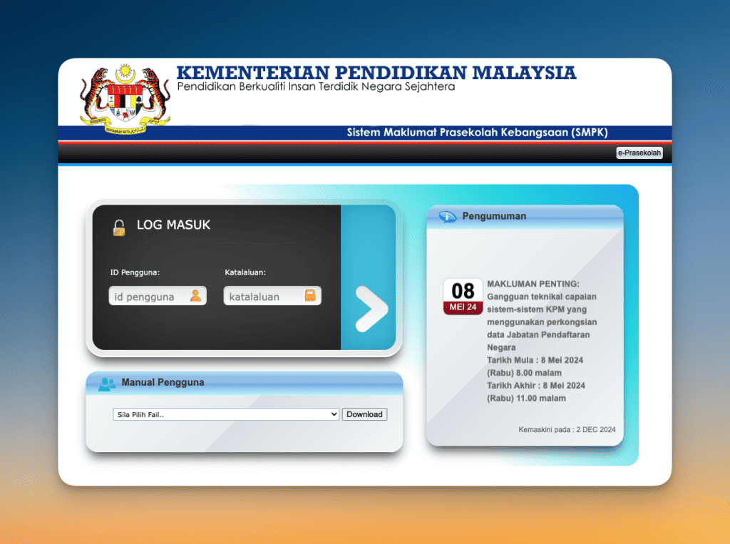 SMPK Login (Prasekolah)