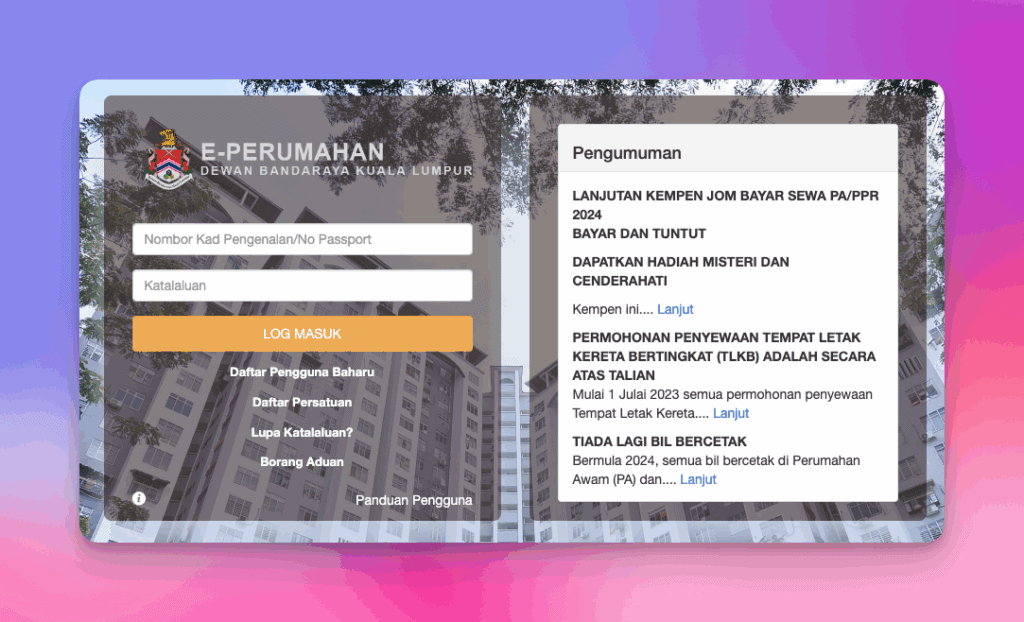 ePerumahan DBKL Login (eperumahan.dbkl.gov.my)